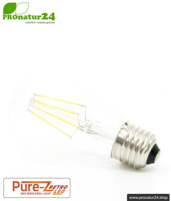 4,2 Watt LED Filament Pure-Z-Retro BIO LICHT | hell wie 40 Watt, 420 Lumen | Warmweiß (2700 Kelvin) | CRI >90, flimmerfrei (< 1%), E27