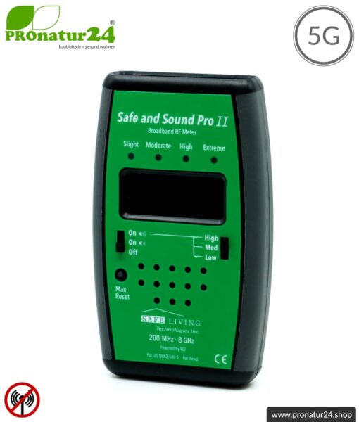 Safe and Sound Pro II EMF Detektor | Breitband Messgerät für Funkstrahlung HF | Erkennung von Funkstrahlung von 200 MHz bis 8 GHz, inklusive 5G. Profi-Gerät für Anfänger.