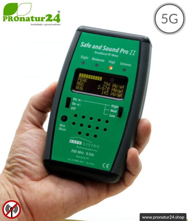 Safe and Sound Pro II EMF Detektor | Breitband Messgerät für Funkstrahlung HF | Erkennung von Funkstrahlung von 200 MHz bis 8 GHz, inklusive 5G. Profi-Gerät für Anfänger.