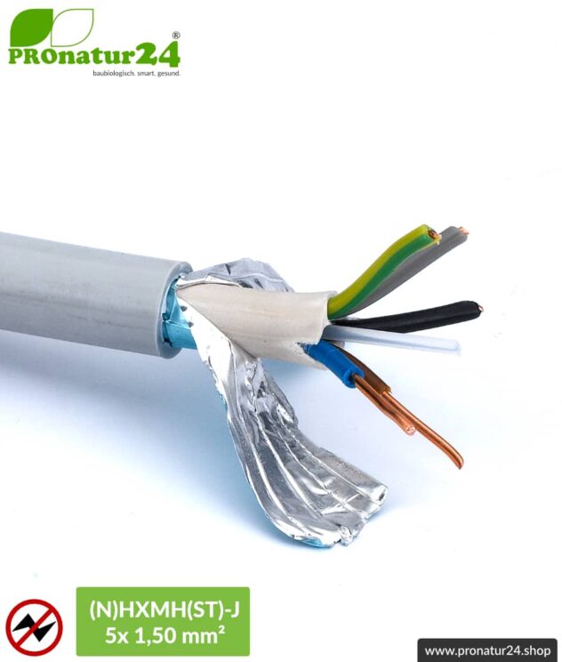 (N)HXMH(St)-J | 5x 1,5 mm² geschirmtes Elektrokabel Mantelleitung | Halogenfrei | Weichmacherfrei | Verlegekabel zur Vermeidung elektrischer Felder NF | 25 Meter + 100 Meter