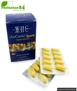 WHC UnoCardio ® Sports | Omega-3 Fischöl und Eierschalenmembran in Kombination | ideal bei körperlicher Belastung | 60 Weichkapseln