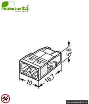 WAGO Compact Steckklemmen bzw. Verbindungsdosenklemmen | Modell 2273-202 | für 2 eindrähtige Leiter | Leiterquerschnitt 0,5 bis 2,5 mm² | 450V / 24 A | 100 Stück pro Packung