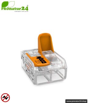 WAGO Compact Verbindungsklemme, Serie 221 | Modell 221-412 | für 2 eindrahtige, feindrahtige und mehrdrähtige Leiter | Leiterquerschnitt 0,14 bis 4 mm² | 450V / 32 A | Alternative zur Lüsterklemme | 50 Stück