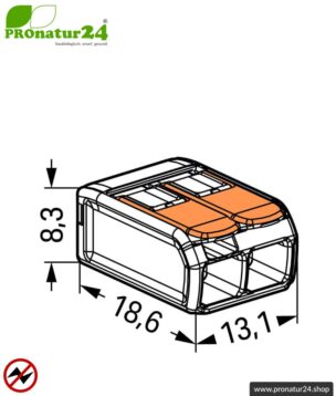 WAGO Compact Verbindungsklemme, Serie 221 | Modell 221-412 | für 2 eindrahtige, feindrahtige und mehrdrähtige Leiter | Leiterquerschnitt 0,14 bis 4 mm² | 450V / 32 A | Alternative zur Lüsterklemme | 50 Stück