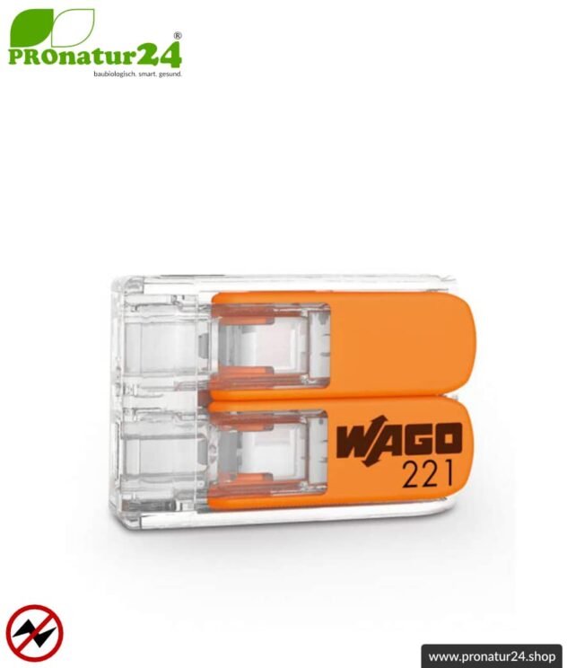 WAGO Compact Verbindungsklemme, Serie 221 | Modell 221-412 | für 2 eindrahtige, feindrahtige und mehrdrähtige Leiter | Leiterquerschnitt 0,14 bis 4 mm² | 450V / 32 A | Alternative zur Lüsterklemme | 50 Stück