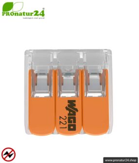 WAGO Compact Verbindungsklemme, Serie 221 | Modell 221-413 | für 3 ein-, fein- und mehrdrähtige Leiter | Leiterquerschnitt 0,14 bis 4 mm² | 450V / 32 A | Alternative zur Lüsterklemme | 50 Stück