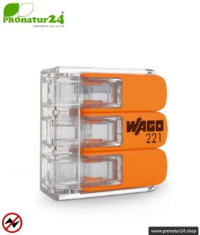 WAGO Compact Verbindungsklemme, Serie 221 | Modell 221-413 | für 3 ein-, fein- und mehrdrähtige Leiter | Leiterquerschnitt 0,14 bis 4 mm² | 450V / 32 A | Alternative zur Lüsterklemme | 50 Stück