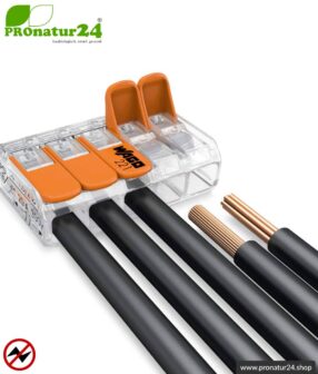 WAGO Compact Verbindungsklemme, Serie 221 | Modell 221-415 | für 5 eindrahtige, feindrahtige und mehrdrähtige Leiter | Leiterquerschnitt 0,14 bis 4 mm² | 450V / 32 A | Alternative zur Lüsterklemme