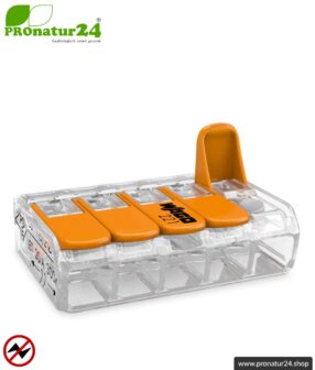 WAGO Compact Verbindungsklemme, Serie 221 | Modell 221-415 | für 5 eindrahtige, feindrahtige und mehrdrähtige Leiter | Leiterquerschnitt 0,14 bis 4 mm² | 450V / 32 A | Alternative zur Lüsterklemme