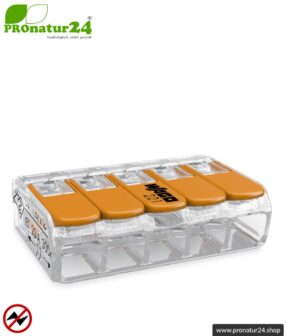 WAGO Compact Verbindungsklemme, Serie 221 | Modell 221-415 | für 5 eindrahtige, feindrahtige und mehrdrähtige Leiter | Leiterquerschnitt 0,14 bis 4 mm² | 450V / 32 A | Alternative zur Lüsterklemme