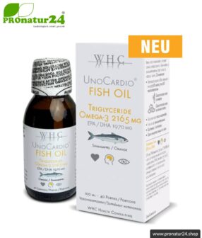 WHC UnoCardio ® Fish Oil | hochkonzentriertes Fischöl | natürlicher Geschmack nach Orangen | OMEGA-3 Fettsäuren | 100 ml Füllmenge