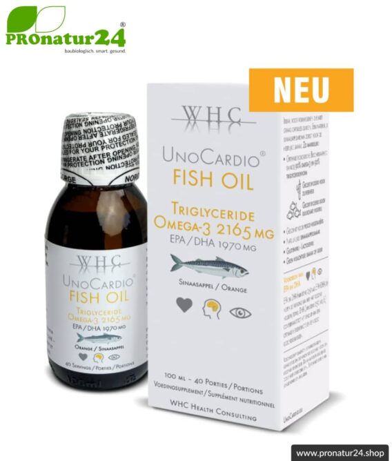 WHC UnoCardio ® Fish Oil | hochkonzentriertes Fischöl | natürlicher Geschmack nach Orangen | OMEGA-3 Fettsäuren | 100 ml Füllmenge