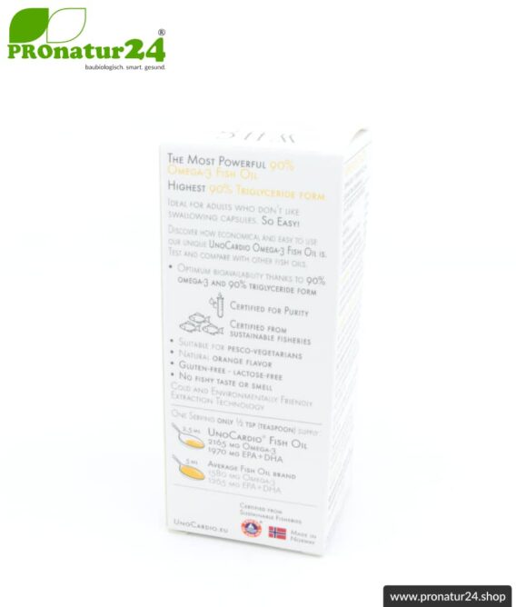 WHC UnoCardio ® Fish Oil | hochkonzentriertes Fischöl | natürlicher Geschmack nach Orangen | OMEGA-3 Fettsäuren | 100 ml Füllmenge