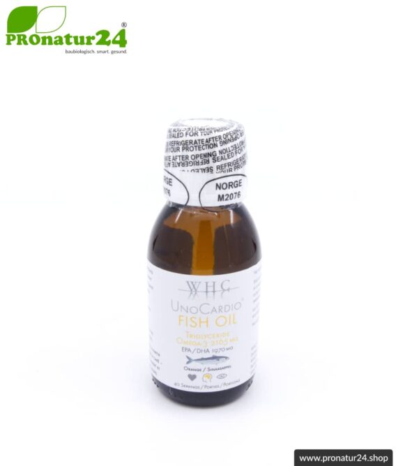 WHC UnoCardio ® Fish Oil | hochkonzentriertes Fischöl | natürlicher Geschmack nach Orangen | OMEGA-3 Fettsäuren | 100 ml Füllmenge