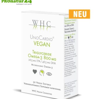 WHC UnoCardio® Vegan | höchste Konzentration bei veganen Omega-3 Kapseln | OMEGA-3 Fettsäuren | 30 Weichkapseln