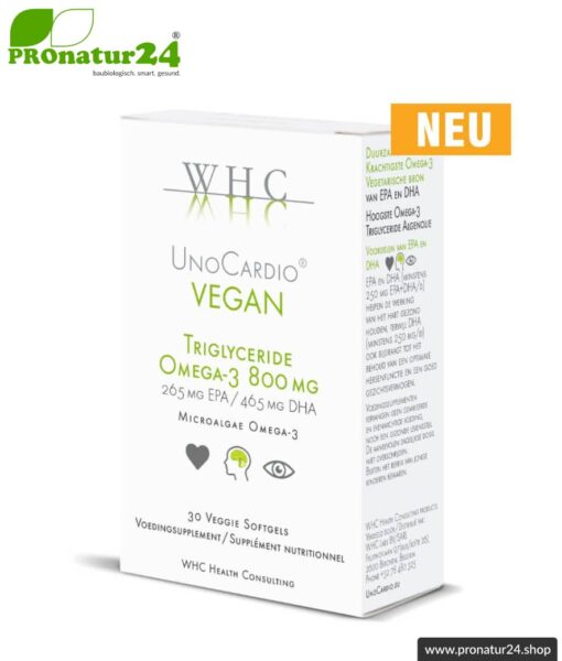 WHC UnoCardio ® Vegan | höchste Konzentration bei veganen Omega-3 Kapseln | OMEGA-3 Fettsäuren | 60 Kapseln