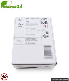 WAGO Compact Steckklemmen bzw. Verbindungsdosenklemmen | Modell 2273-203 | für 3 eindrähtige Leiter | Leiterquerschnitt 0,5 bis 2,5 mm² | 450V / 24 A | 100 Stück pro Packung