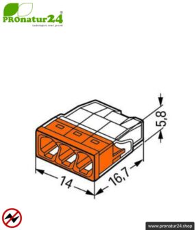 WAGO Compact Steckklemmen bzw. Verbindungsdosenklemmen | Modell 2273-203 | für 3 eindrähtige Leiter | Leiterquerschnitt 0,5 bis 2,5 mm² | 450V / 24 A | 100 Stück pro Packung