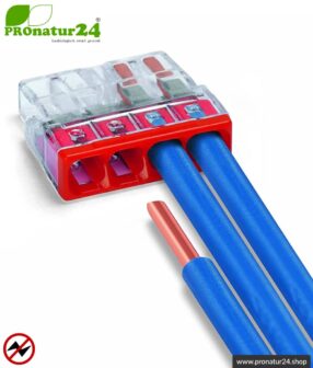 WAGO Compact Steckklemmen bzw. Verbindungsdosenklemmen | Modell 2273-204 | für 4 eindrähtige Leiter | Leiterquerschnitt 0,5 bis 2,5 mm² | 450V / 24 A | 100 Stück pro Packung