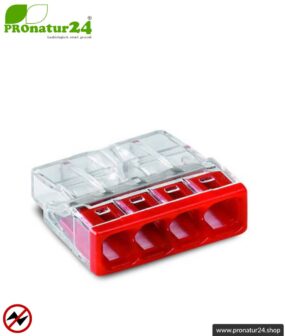 WAGO Compact Steckklemmen bzw. Verbindungsdosenklemmen | Modell 2273-204 | für 4 eindrähtige Leiter | Leiterquerschnitt 0,5 bis 2,5 mm² | 450V / 24 A | 100 Stück pro Packung
