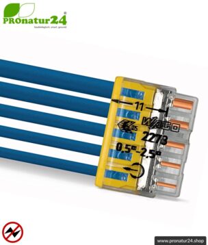 WAGO Compact Steckklemmen bzw. Verbindungsdosenklemmen | Modell 2273-205 | für 5 eindrähtige Leiter | Leiterquerschnitt 0,5 bis 2,5 mm² | 450V / 24 A | 100 Stück pro Packung