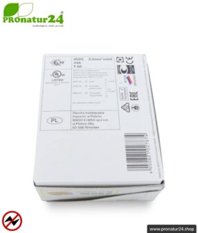 WAGO Compact Steckklemmen bzw. Verbindungsdosenklemmen | Modell 2273-205 | für 5 eindrähtige Leiter | Leiterquerschnitt 0,5 bis 2,5 mm² | 450V / 24 A | 100 Stück pro Packung