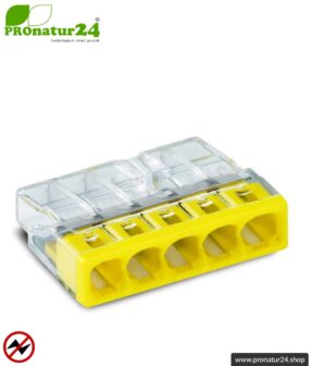 WAGO Compact Steckklemmen bzw. Verbindungsdosenklemmen | Modell 2273-205 | für 5 eindrähtige Leiter | Leiterquerschnitt 0,5 bis 2,5 mm² | 450V / 24 A | 100 Stück pro Packung