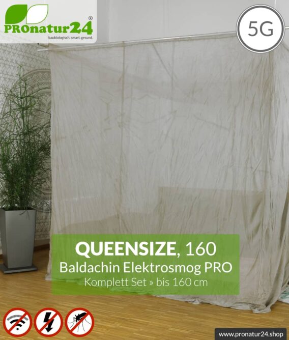 Abschirmender Baldachin Elektrosmog PRO | 99,999 % Schirmdämpfung gegen WLAN, Handystrahlung (HF Abschirmung bis 50 dB) | Erdbar | Wirkungsvoll gegen 5G! | Queensize 160. Set.