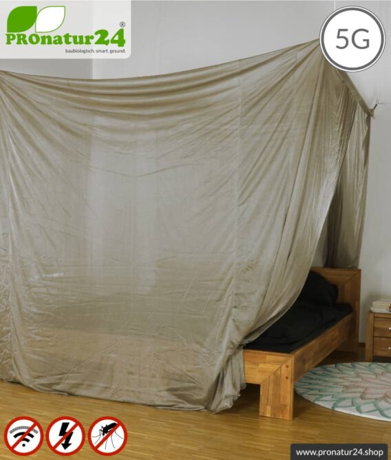 Abschirmender Baldachin Safecave Budget | DOPPELBETT KASTEN | 99,99% Abschirmwirkung Elektrosmog HF (bis 47 dB Schirmdämpfung) | Erdbar NF | Wirkungsvoll gegen 5G!