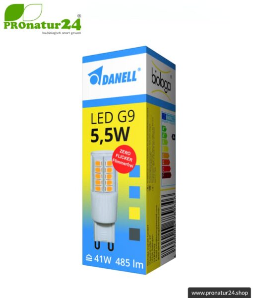 5,5 Watt LED G9 von DANELL | CRI 95 | Hell wie 41 Watt, 485 Lumen | warmweiß (2970 K) | flimmerfrei (< 1%), G9 Sockel (Halogen)