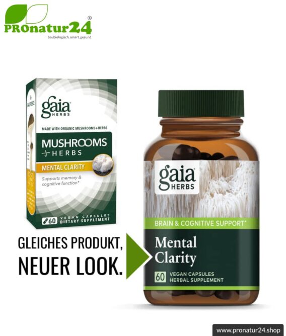 MENTAL CLARITY von Gaia Herbs | kann das Gedächtnis unterstützen | mushrooms & herbs | Pilze & Kräuter | 60 Kapseln