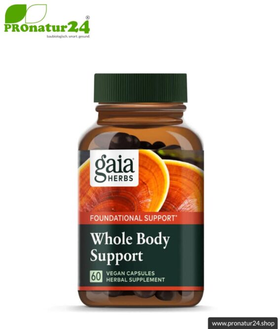WHOLE BODY SUPPORT von Gaia Herbs | Reishi, Shiitake, Kurkuma und Ingwer für's tägliche Plus an Energie | Pilze, Vitalpilze & Kräuter | 60 Kapseln