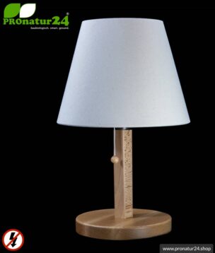 Geschirmte Tischleuchte aus Buchenholz mit Lampenschirm in NATUR Farbe | aus Chintz, einem Baumwollgewebe in Leinenbindung | 31 cm Höhe, E27 Fassung, 40 Watt.
