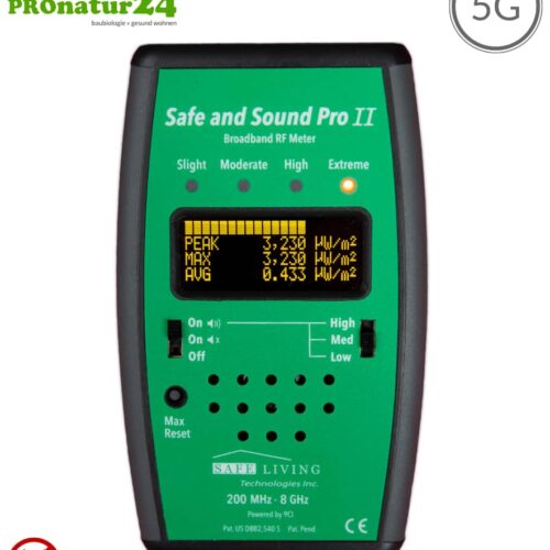 Safe and Sound Pro 2 EMF Detektor | Breitband Messgerät für Funkstrahlung HF | Erkennung von Funkstrahlung von 200 MHz bis 8 GHz, inklusive 5G! | Semiprofi Level für Anfänger. Neues Modell.