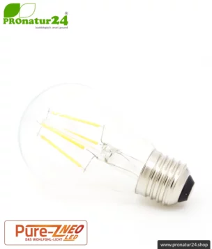 4,2 Watt LED Filament Pure-Z NEO von BioLicht | CRI 97 | Hell wie 38 Watt, 400 Lumen | warmweiß (2700 K) | flimmerfrei (< 1%), E27 Sockel