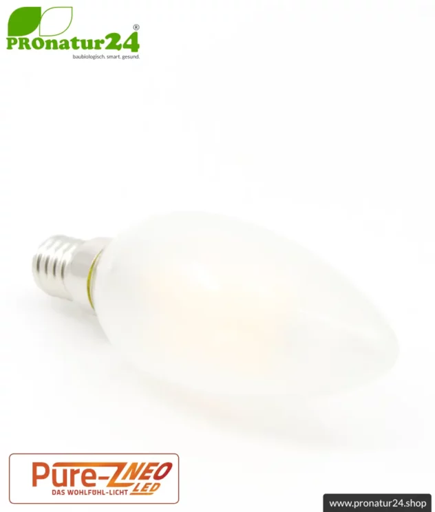 4 Watt LED Filament Kerze Pure-Z NEO von BioLicht | CRI 97 | Hell wie 38 Watt, 400 Lumen | warmweiß (2700 K) | flimmerfrei (< 1%), E14 Sockel