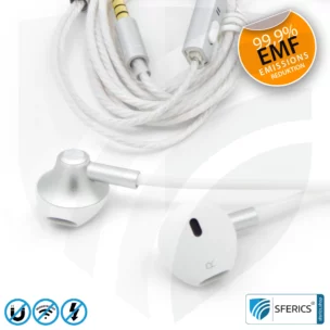 Luftkabel ergonomisch geformtes Stereo Headset mit Mikrofon | AirTube MINI | strahlungsfreie Technologie ohne Elektrosmog | weiss-silber | mit Klinkenstecker