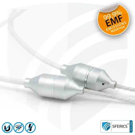 Luftkabel ergonomisch geformtes Stereo Headset mit Mikrofon | AirTube MINI | strahlungsfreie Technologie ohne Elektrosmog | weiss-silber | mit Klinkenstecker