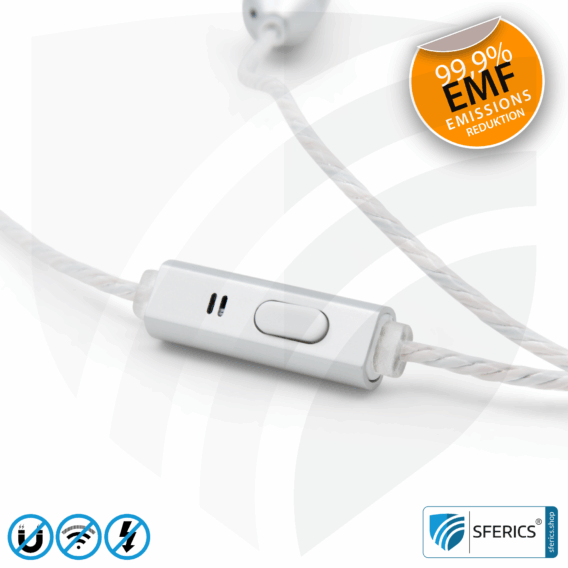 Luftkabel In-Ear Stereo Headset mit Mikrofon | AirTube SMART | strahlungsfreie Technologie ohne Elektrosmog | weiss-silber | mit Klinkenstecker
