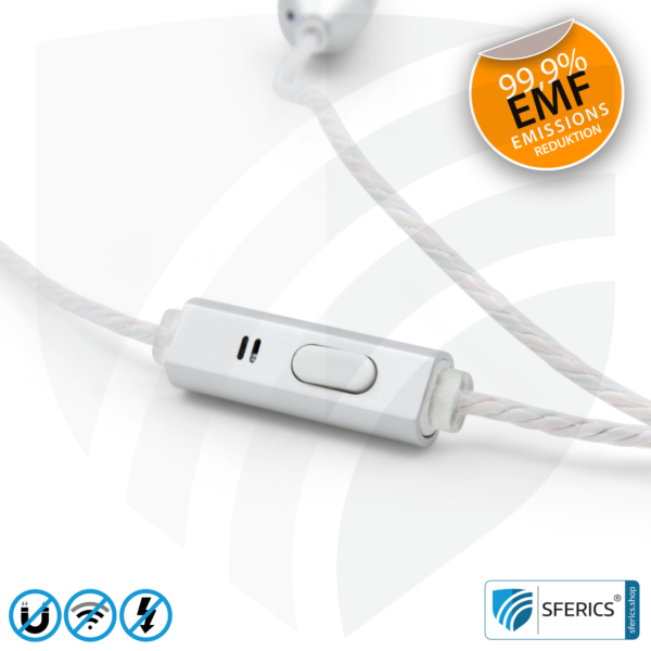 Luftkabel In-Ear Stereo Headset mit Mikrofon | AirTube SMART | strahlungsfreie Technologie ohne Elektrosmog | weiss-silber | mit Klinkenstecker