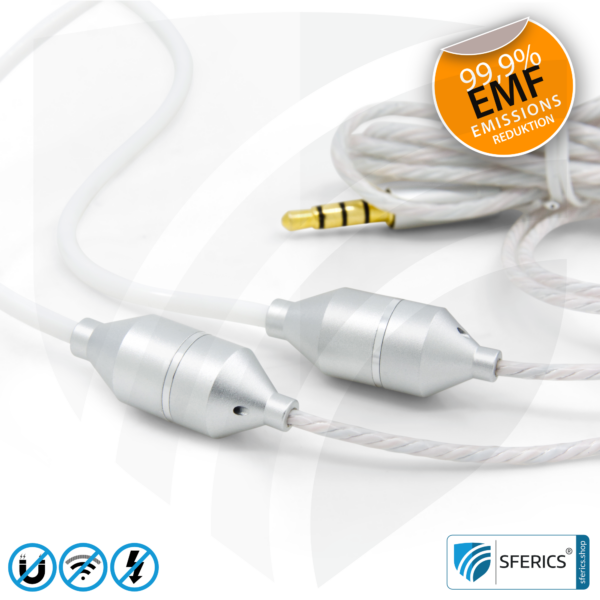 Luftkabel In-Ear Stereo Headset mit Mikrofon | AirTube SMART | strahlungsfreie Technologie ohne Elektrosmog | weiss-silber | mit Klinkenstecker