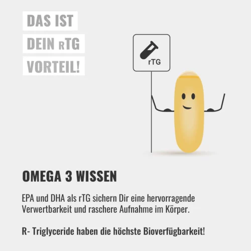 Das ist dein R-TG Vorteil! | OMEGA 3 WISSEN - EPA und DHA als R-TG sichern dir eine hervorragende Verwertbarkeit und raschere Aufnahme im Körper. R-Triglyceride haben die höchste Bioverfügbarkeit!