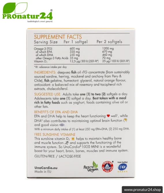 WHC UnoCardio® 1000 MINI + Vitamin D | OMEGA-3 Fettsäuren | 30 Weichkapseln