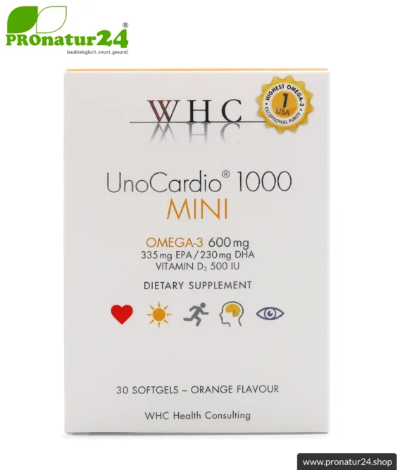 WHC UnoCardio® 1000 MINI + Vitamin D | OMEGA-3 Fettsäuren | 30 Weichkapseln