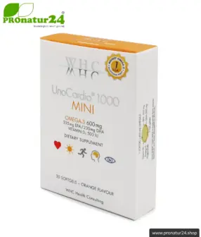 WHC UnoCardio® 1000 MINI + Vitamin D | OMEGA-3 Fettsäuren | 30 Weichkapseln 1 WHC UnoCardio® 1000 MINI + Vitamin D | OMEGA-3 Fettsäuren | 30 Weichkapseln