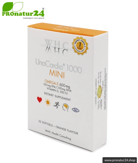 WHC UnoCardio® 1000 MINI + Vitamin D | OMEGA-3 Fettsäuren | 30 Weichkapseln