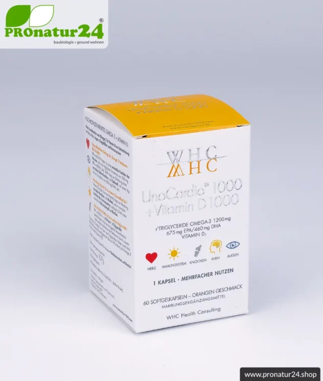 WHC UnoCardio ® 1000 + Vitamin D 1000 | OMEGA-3 Fettsäuren | 60 Weichkapseln