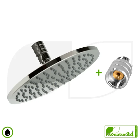 ecoturbino® Überkopfbrause - Regendusche SET Legio | ET10L Wasserspar Adapter + Überkopf Duschkopf