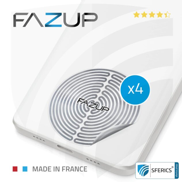 FAZUP family silver | Passive Antenne zur Reduktion vor Mobilfunkstrahlung | 4x Patch mit innovativem, messbarem Schutz vor HF Elektrosmog im € Sparen Set!