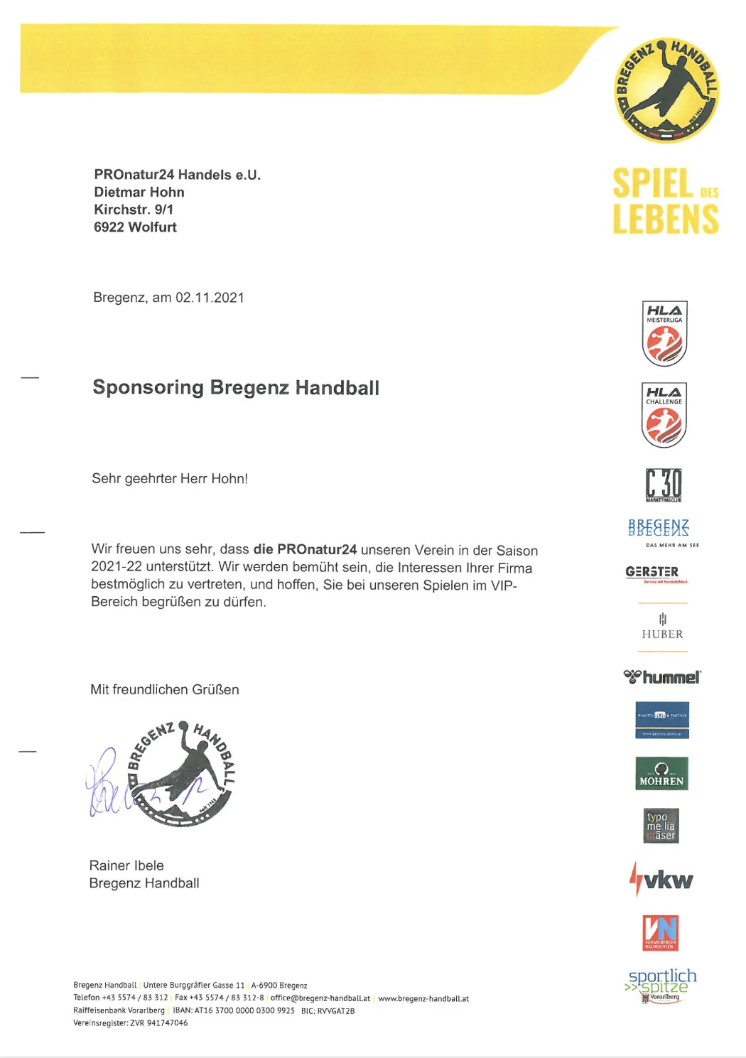 Bregenz Hand Sponsoring